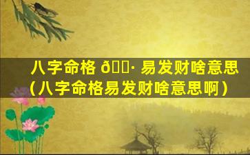 八字命格 🌷 易发财啥意思（八字命格易发财啥意思啊）